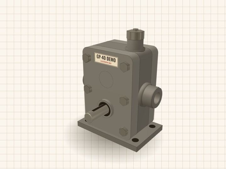 The pump with the optional relief valve fitted: a hex cap on a boss on top of the body, above the outlet side.