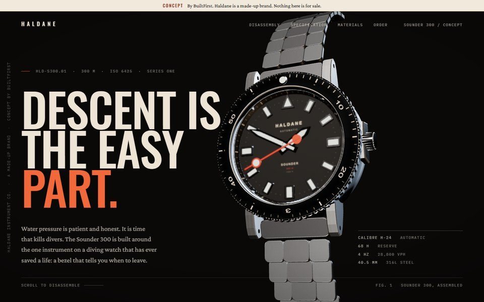 A black dive watch with an orange bezel on a dark page
